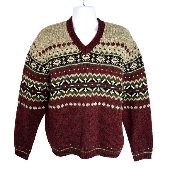 Vtg Abercrombie & Fitch Mens Nordic Fair Isle Sweater Size XL Chunky Knit Wool - Picture 1 of 14